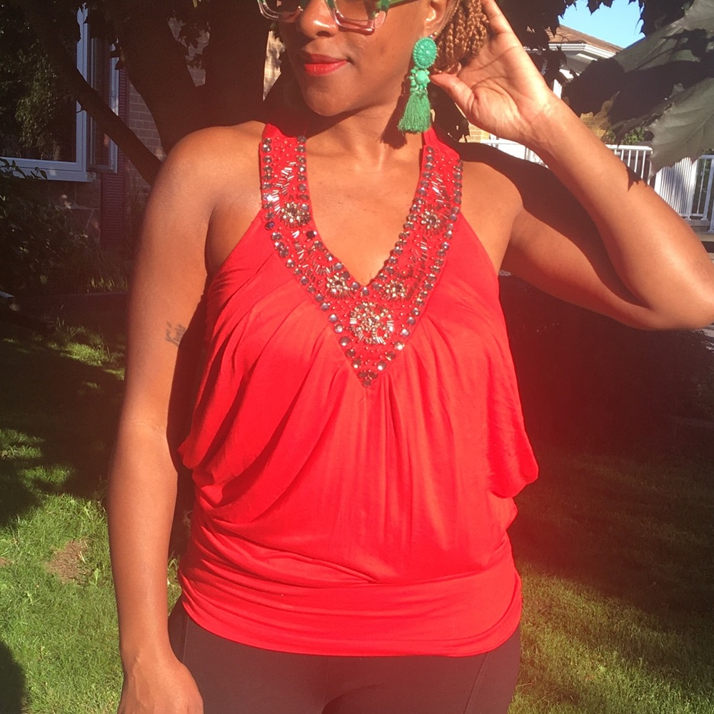 Beaded V Neck Tank Top